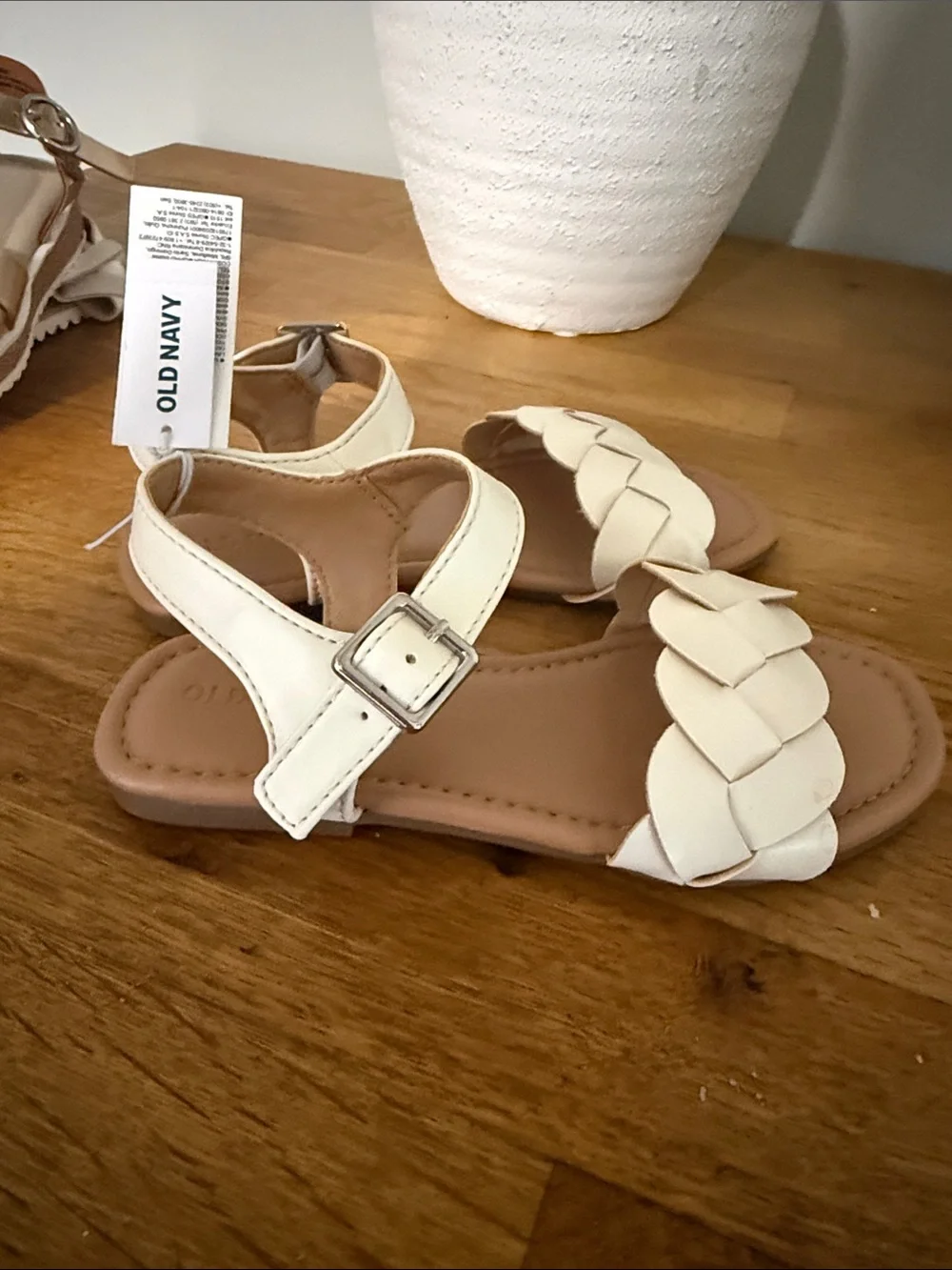 Old Navy Cream Braided Strap Kids Sandals with Ankle Buckle size 12